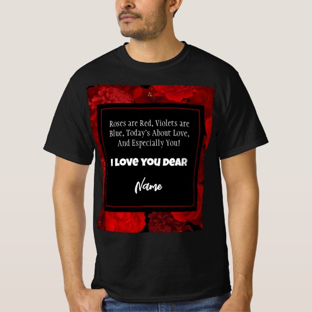 Valentine's Day Red Floral Frame Custom Text T-Shirt (Front)