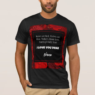 Valentine's Day Red Floral Frame Custom Text T-Shirt