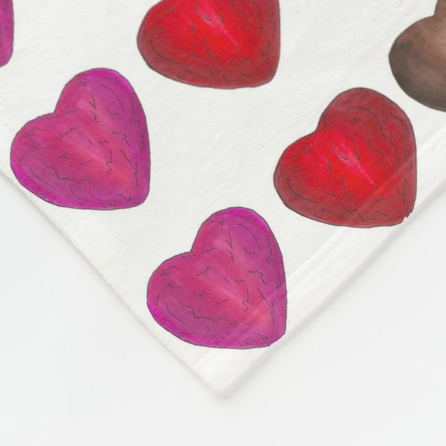 Valentine's Day Red Foil Chocolate Candy Hearts Fleece Blanket (Corner)