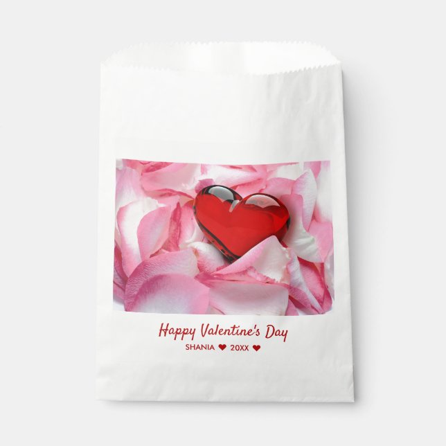 Valentine's Day Red Glass Heart Rose Petals Favour Bag (Front)