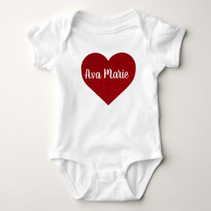 Valentines Day Red Glitter Heart with Name Cute  Baby Bodysuit