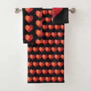 Valentine's day red heart bath towel set