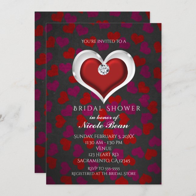 Valentine's Day Red Heart Bling Party Invitations (Front/Back)