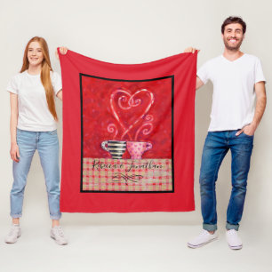 Valentine's Day Red Heart Coffee Cups Fleece Blanket