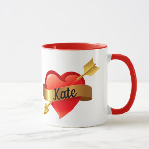 Valentine's Day Red Heart Custom Name Mug Cup Tea