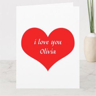 Valentine's Day Red Heart Cute Custom Name Text Card