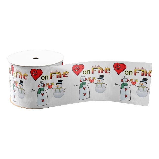 Valentine's Day Red Heart Fire Snowman Ribbon Grosgrain Ribbon (Spool)