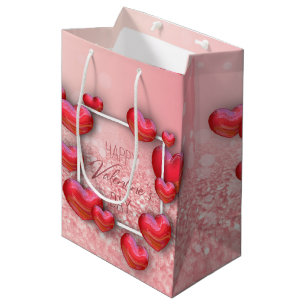 Valentines Day Red Heart Glitter Medium Gift Bag