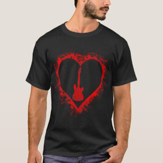 Valentines Day Red Heart Guitar Lovers Musician Bo T-Shirt