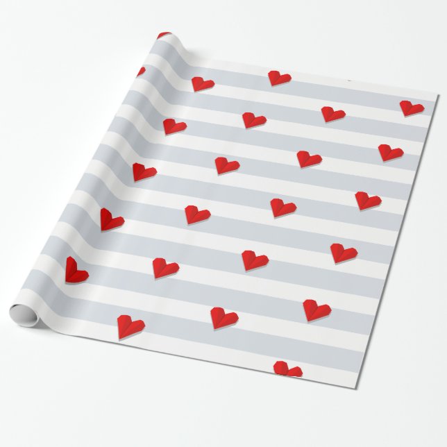 Valentine's Day Red Heart Origami Pattern Wrapping Paper (Unrolled)