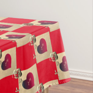 Valentine's Day Red Heart & Rose  Tablecloth