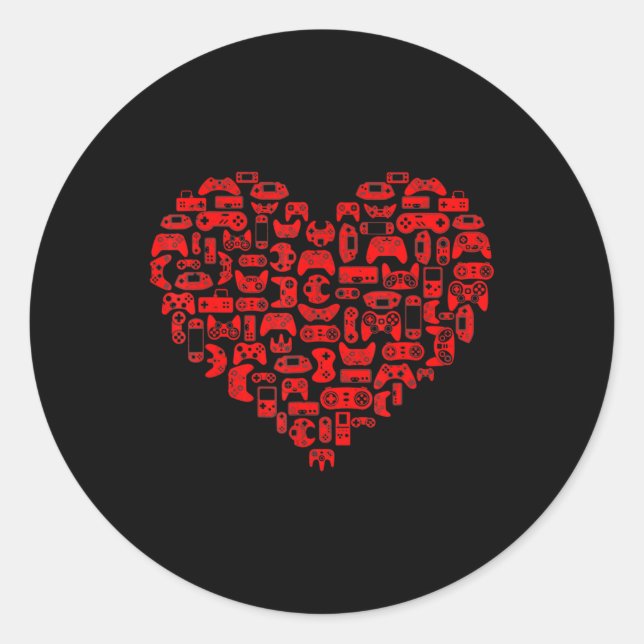 Valentines Day Red Heart Video Game Fun Love Gamer Classic Round Sticker (Front)