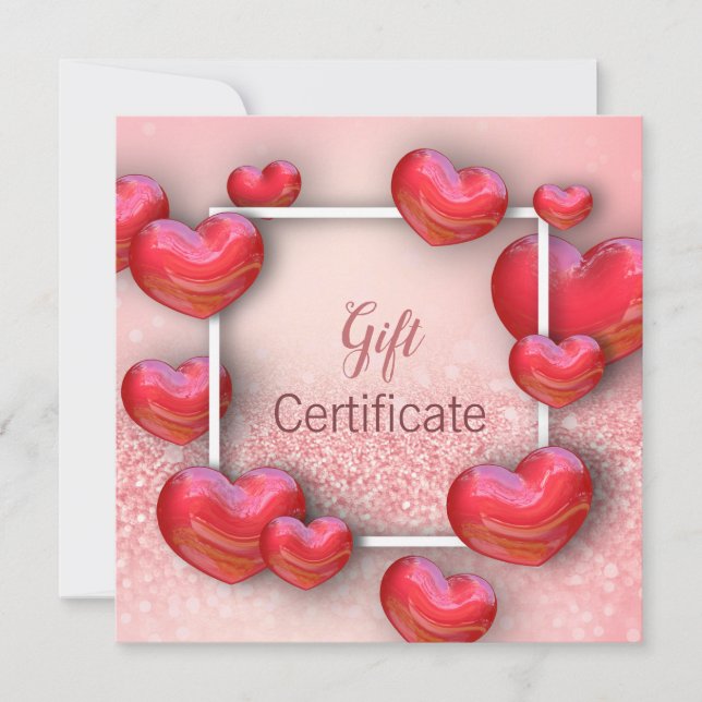 Valentine's Day Red Hearts - Gift Certificate Holiday Card (Front)