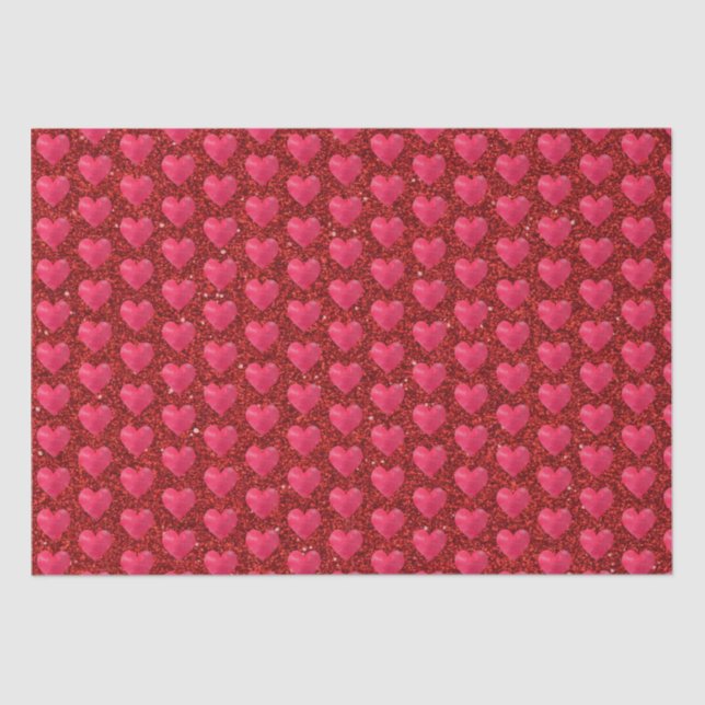 Valentines Day Red Hearts Glitter Elegant Stylish Tissue Paper (Front)