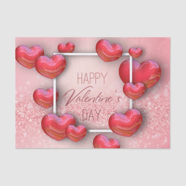 Valentine's Day Red Hearts Glitter Tissue Paper (Front)