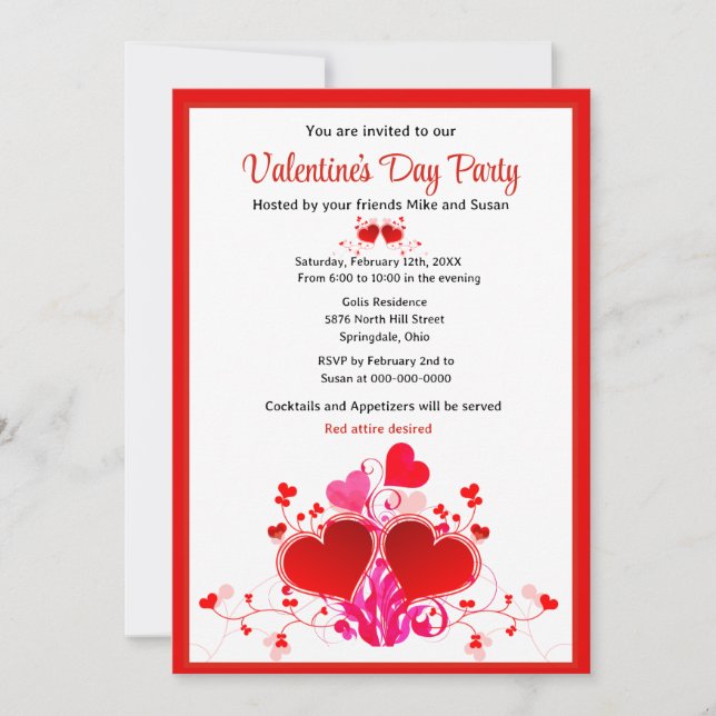 Valentine's Day Red Hearts Holiday Party   Invitation (Front)