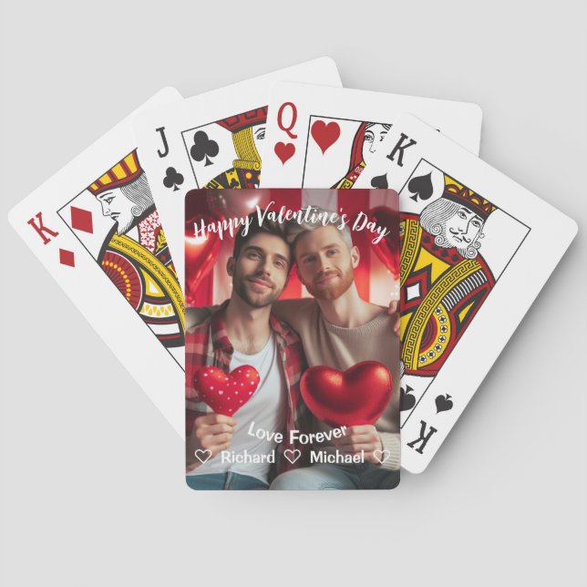 Valentines Day | Red Hearts LGBT Custom Photo  Playing Cards (Back)