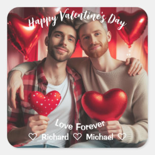 Valentines Day   Red Hearts LGBT Custom Photo  Square Sticker