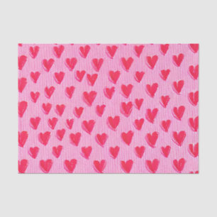 Valentine's Day Red Hearts on Pink Background  Tissue Paper
