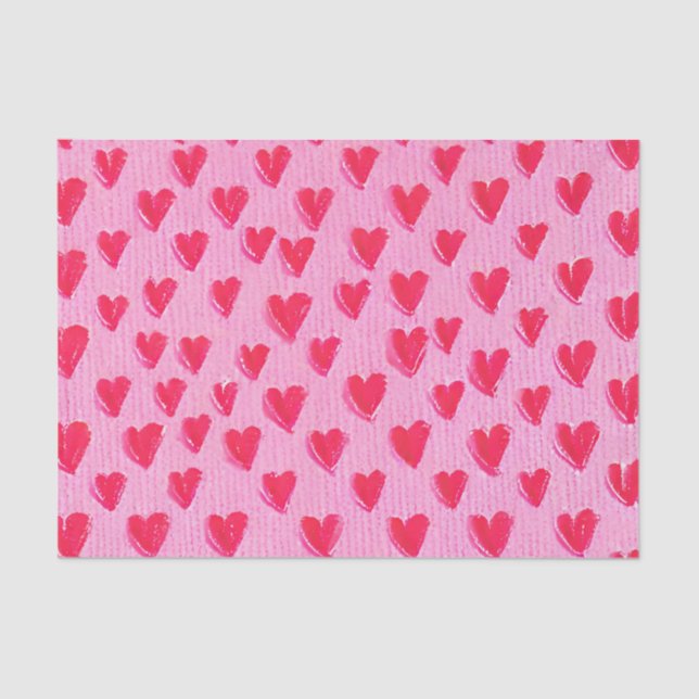 Valentine's Day Red Hearts on Pink Background  Tissue Paper (Front)