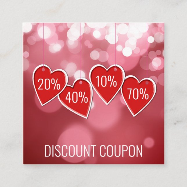 Valentine's Day Red Hearts Promotional Discount Card (Front)