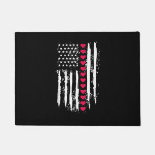Valentines Day Red Hearts US American Flag Patriot Doormat