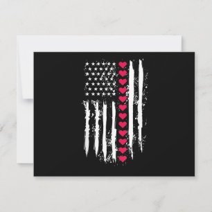 Valentines Day Red Hearts US American Flag Patriot Holiday Card