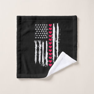 Valentines Day Red Hearts US American Flag Patriot Wash Cloth