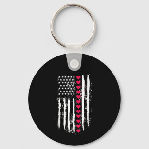 Valentines Day Red Hearts US American Key Ring