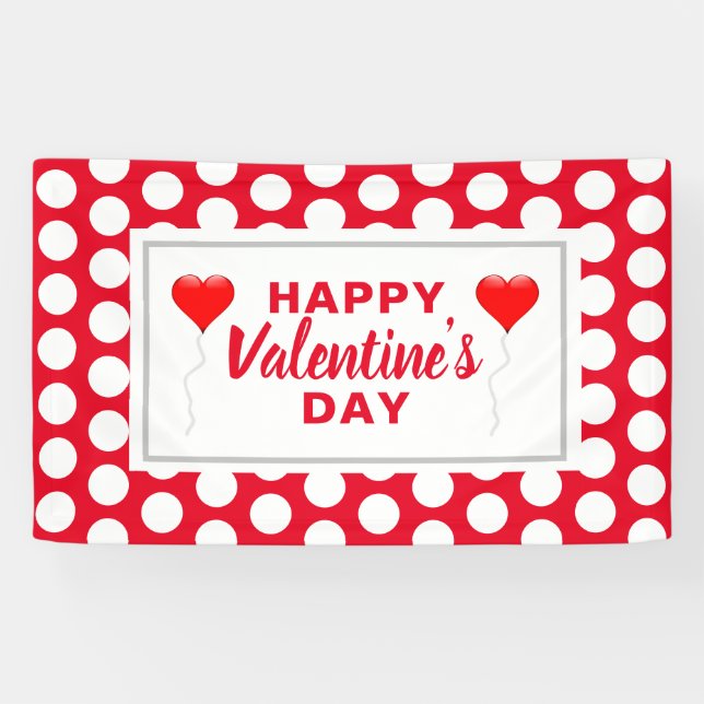 Valentines Day Red Hearts White Dots Banner (Horizontal)