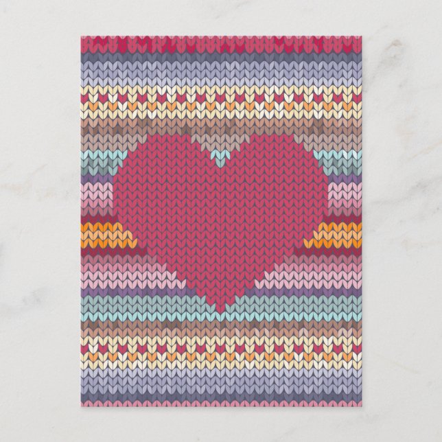 Valentines day red knitted heart holiday postcard (Front)