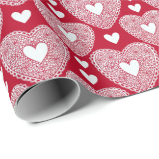 Valentine's Day Red Lace Heart Pattern Wrapping Paper