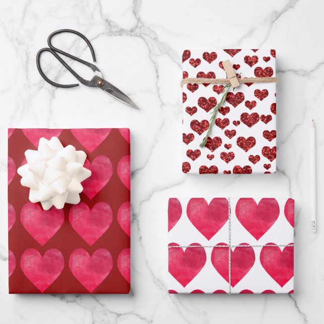 Valentines Day Red Love and Hearts Stylish Wrapping Paper Sheet (Front)