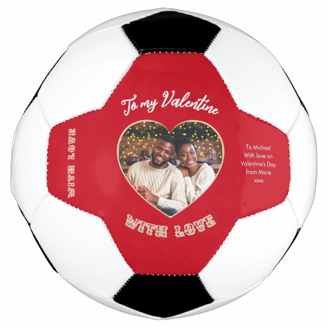 Valentine's Day Red Personalized Heart Photo Soccer Ball (Front)