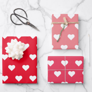 Valentine's Day Red Pink Heart Pattern Wrapping Paper Sheet