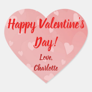 Valentines Day Red Pink Hearts Custom Name Heart Sticker
