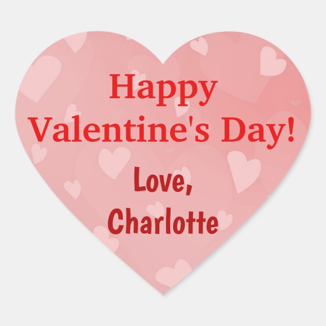 Valentines Day Red Pink Hearts Custom Name Heart Sticker (Front)