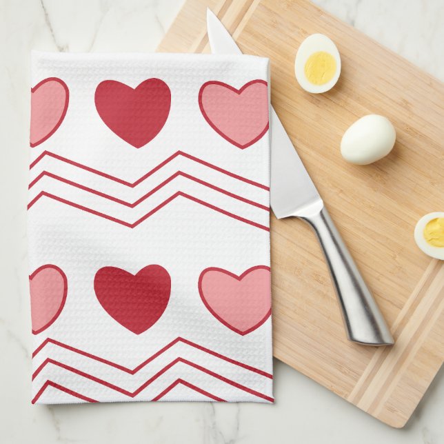 Valentines Day Red Pink Hearts Modern Cute Tea Towel (Quarter Fold)