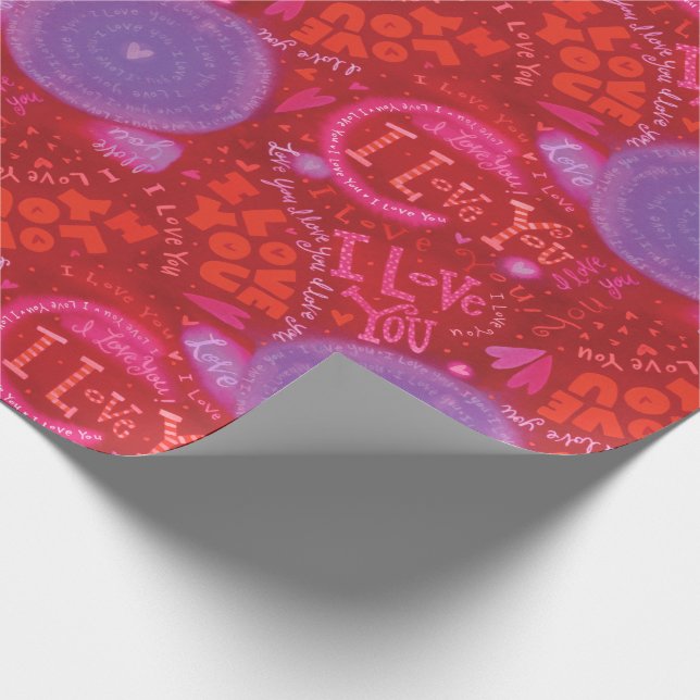Valentine's Day Red Pink I Love You Typography Wrapping Paper (Corner)