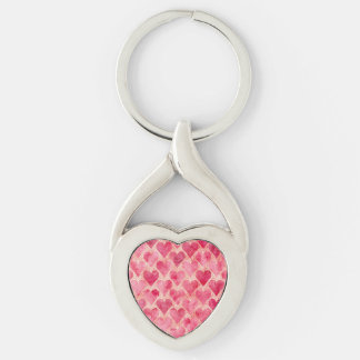 Valentine's Day, Red Pink Love Heart Pattern Key Ring