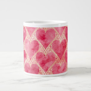 Valentine's Day, Red Pink Love Heart Pattern Large Coffee Mug