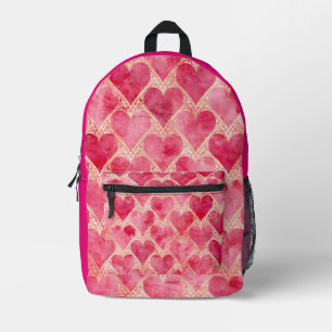 Valentine's Day, Red Pink Love Heart Pattern, Printed Backpack