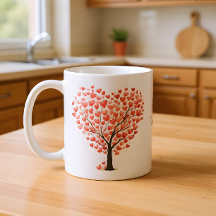 Valentine's Day Red Pink Watercolor Hearts Tree Coffee Mug