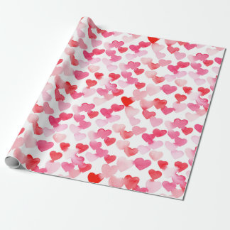Valentines Day Red & Pink Watercolor Hearts Wrapping Paper