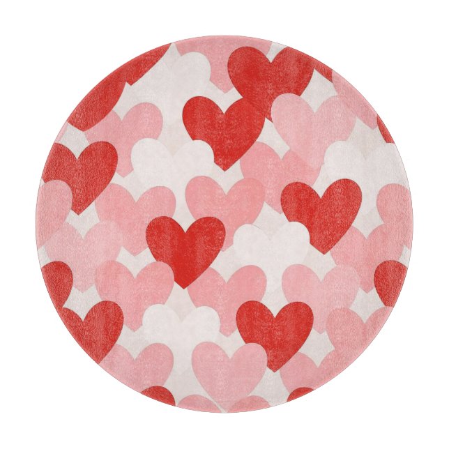 Valentine's Day red/pink/white heart pattern Cutting Board (Front)