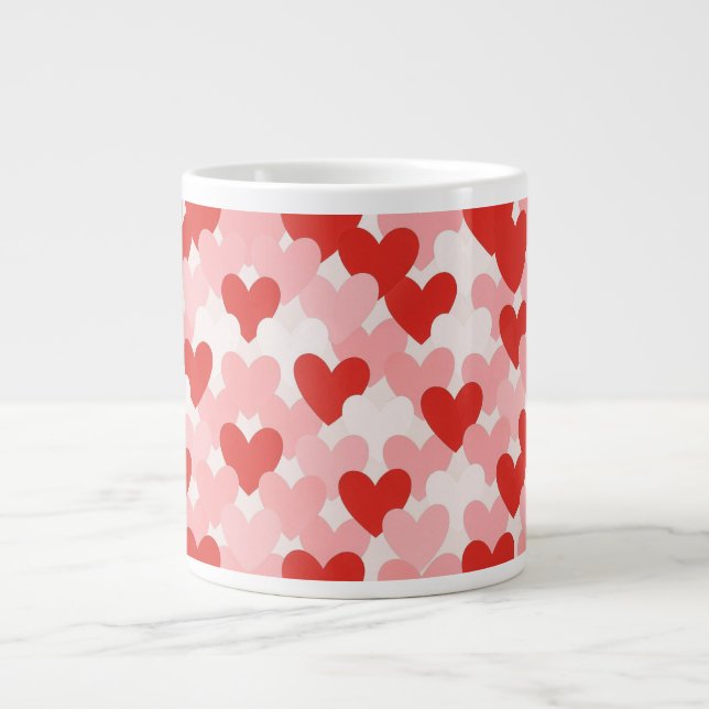 Valentine's Day red/pink/white heart pattern Large Coffee Mug (Front)