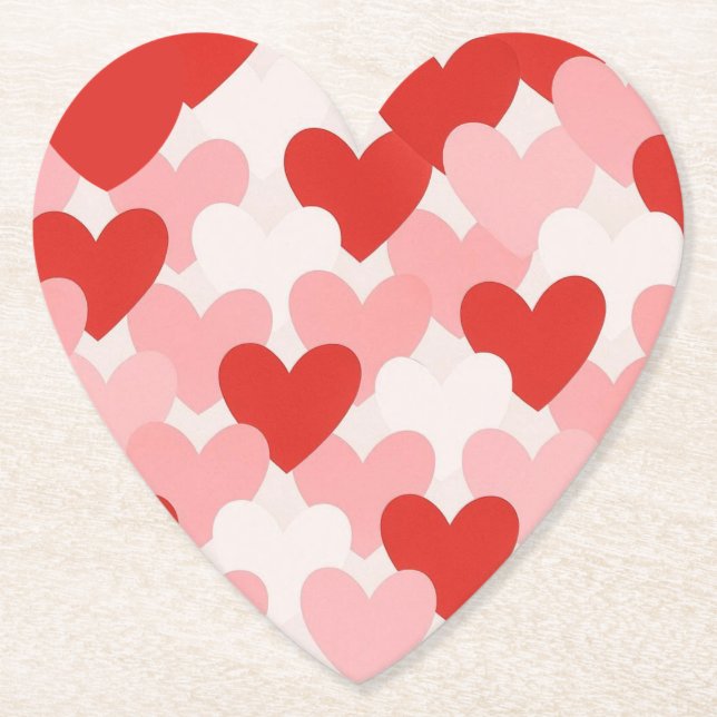 Valentine's Day red/pink/white heart pattern Paper Coaster (Front)
