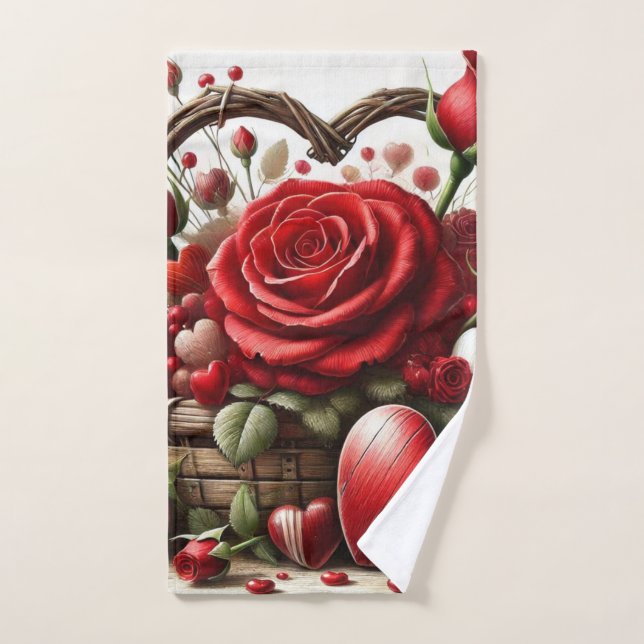 Valentine's Day Red Rose and Hearts  Hand Towel (Hand Towel)