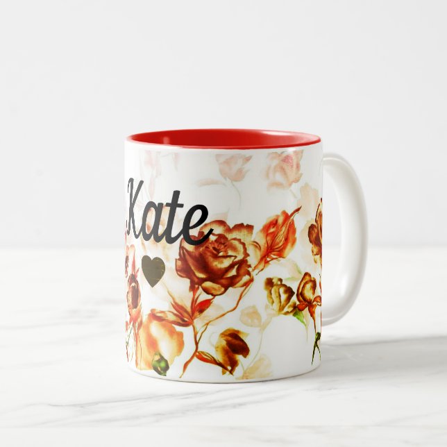 Valentine's Day Red Rose Custom Name Mug Cup Tea (Front Right)