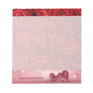 Valentine's Day Red Roses and Red Hearts  Notepad